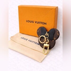 Designer Inspired Mouse Keychain Brown Monogram Style Bag Charm Gold Clip NWT